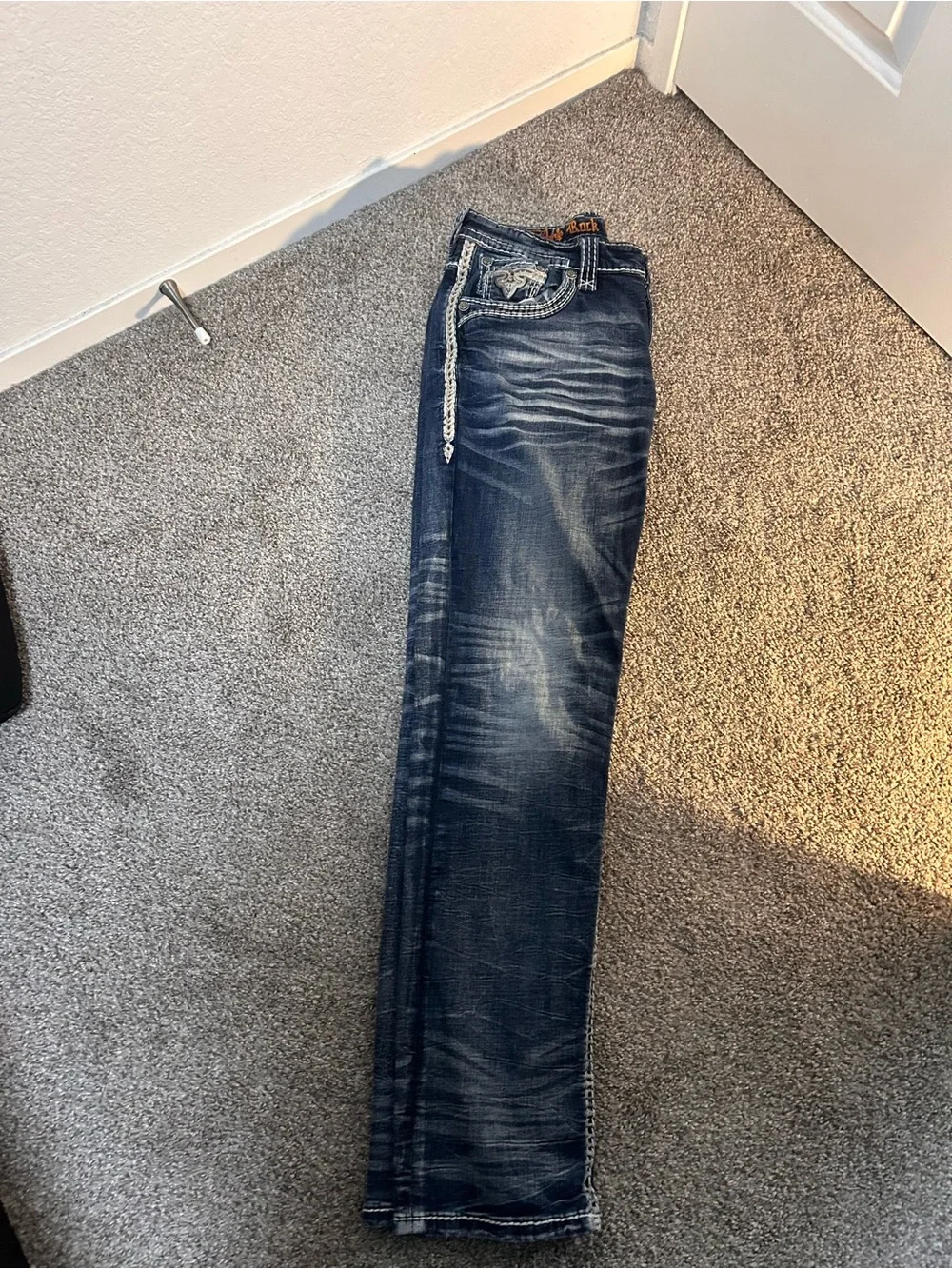 Dark Blue Embroidered Jeans